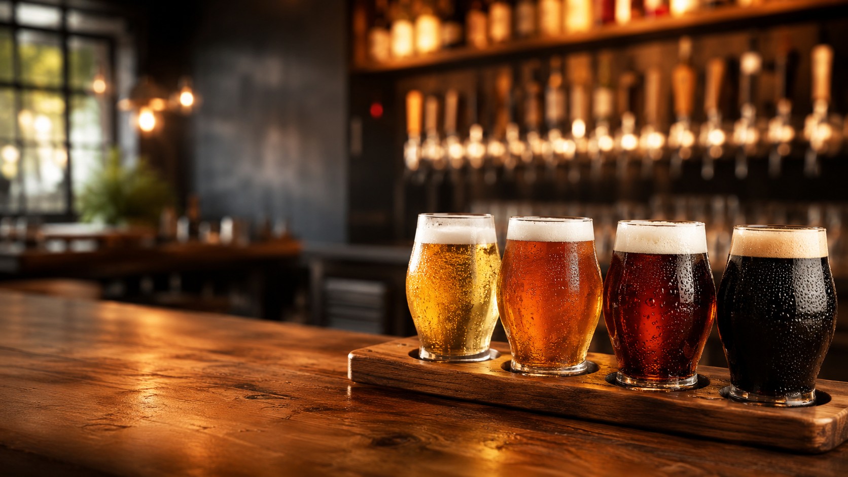 Keystone Craft Brewing beer flight in taproom